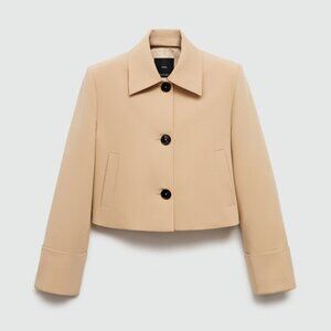 Mango MNG Structured Jacket w Buttons - M - Medium Brown